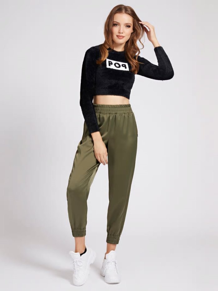 Guess Round Neck Crop Fit Svetre Damske Čierne | SK-182995