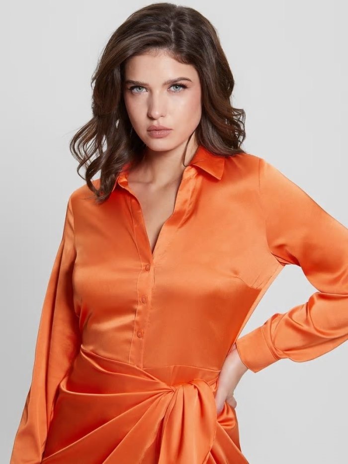 Guess Satin Chemisier Saty Damske Tmavo Oranžové | SK-417821