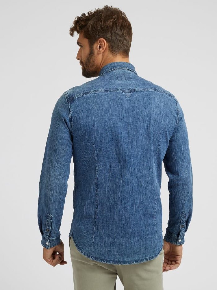 Guess Slim Fit Denim Shirts Panske Modre | SK-495664