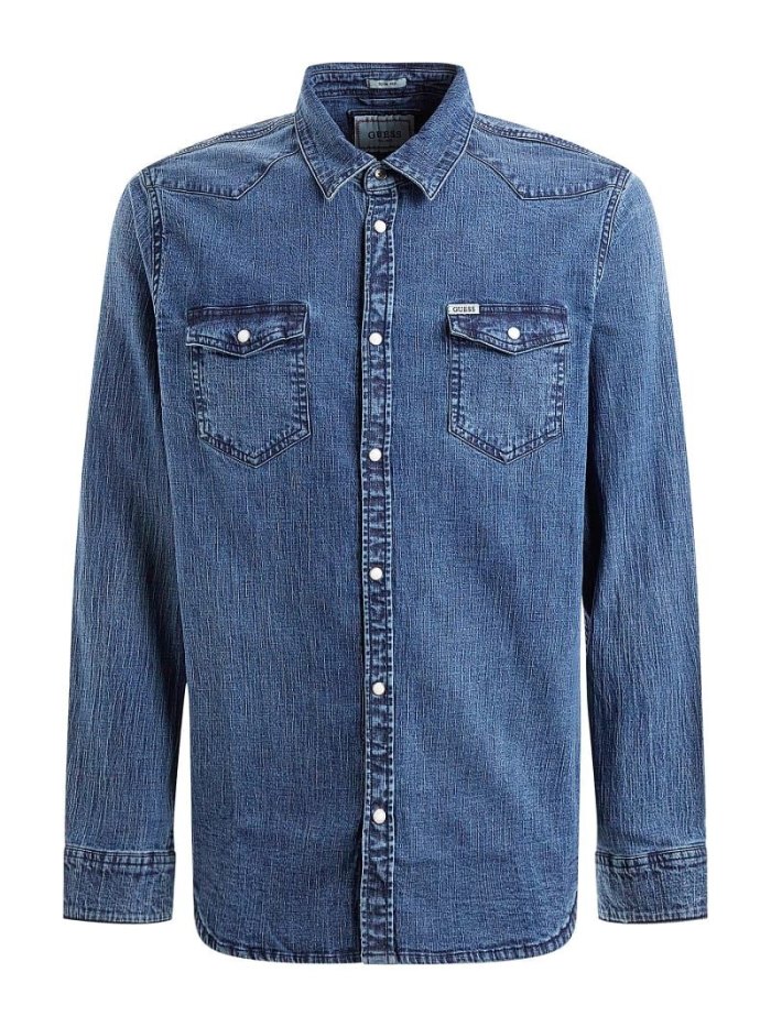 Guess Slim Fit Denim Shirts Panske Modre | SK-495664