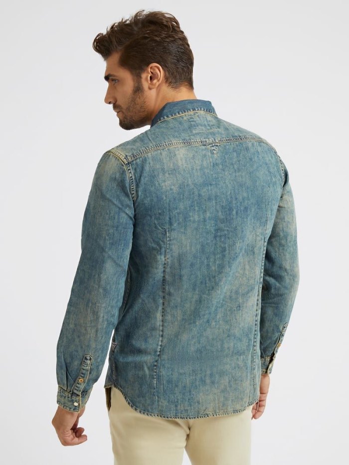 Guess Slim Fit Denim Shirts Panske Modre | SK-992932