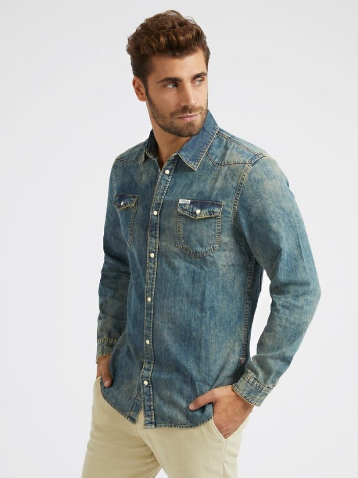 Guess Slim Fit Denim Shirts Panske Modre | SK-992932