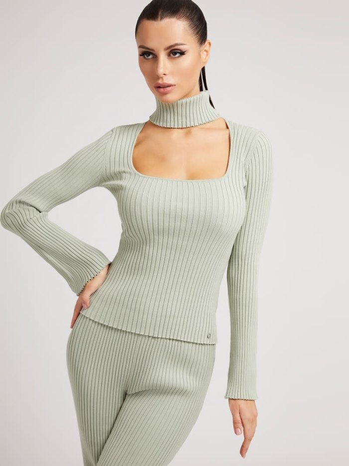 Guess Turtle Neck Rib Svetre Damske Zelene | SK-962870